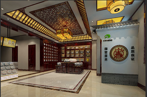 门源古朴典雅的中式茶叶店大堂设计效果图